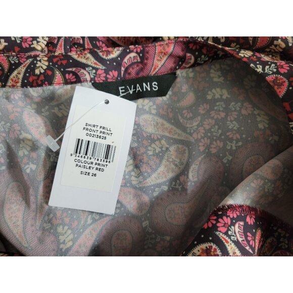 Evans Womens Shirt 26 Plus Long Sleeve Ruffle Button Burgundy PAI61E - Picture 8 of 10